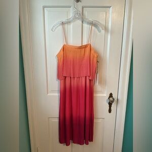 Leith Coral and Pink Pleated Dress